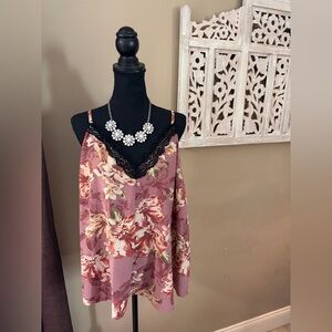 Torrid Pink, Brown, Floral and Lacey Top